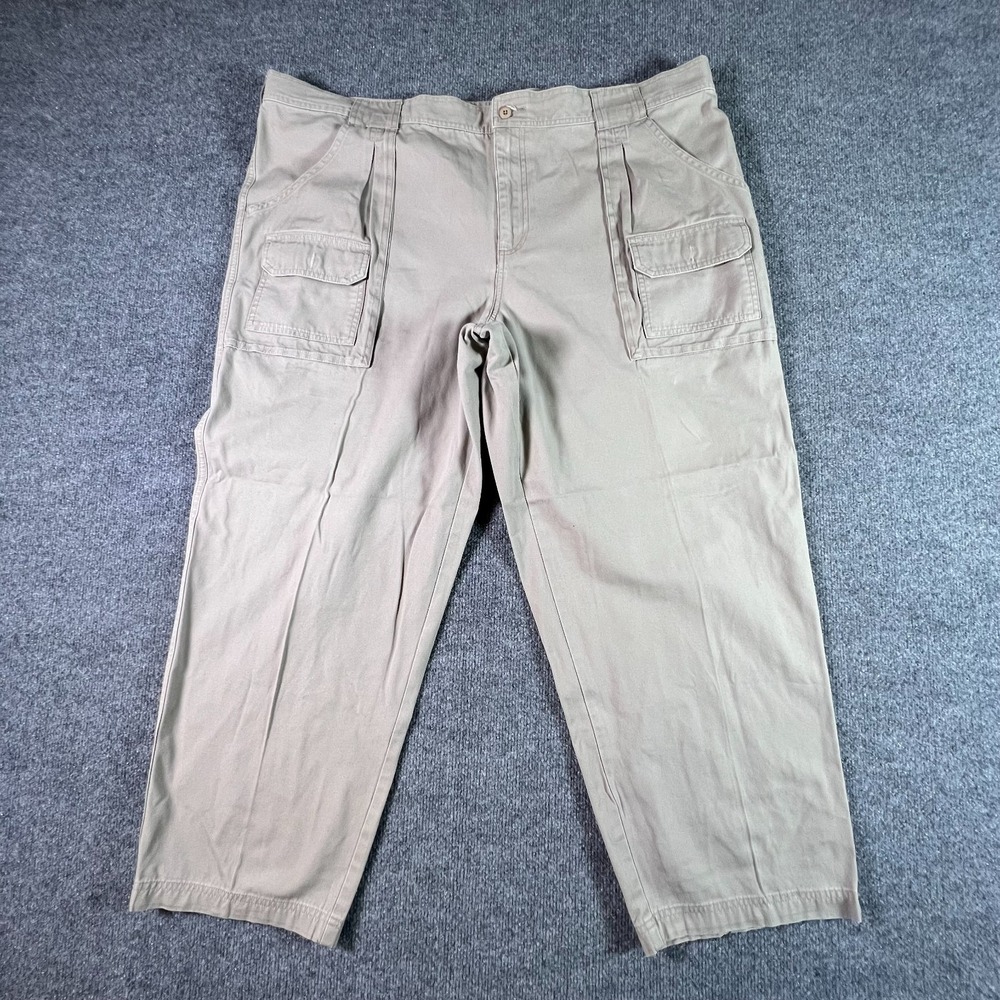 Cabelas Cargo Pants Mens 44x30 Beige Pleated Classic Fit Hiking Utility Outdoor